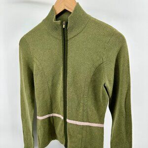 Silk Cashmere Zip Sweater Jacket | Olive Green with Blush Trim | XS | Carlisle